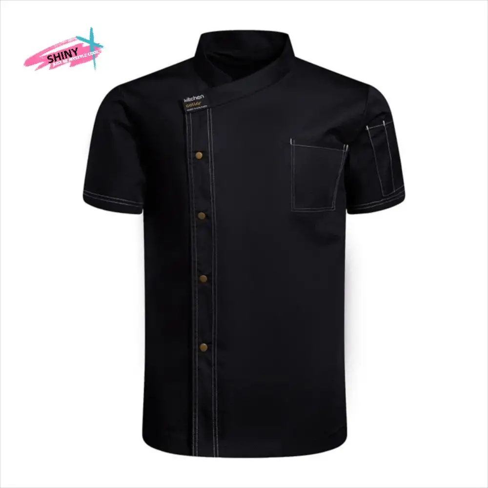 내구성이 뛰어난 통기성 메쉬 요리사 유니폼 두꺼운 반팔 요리사 재킷 블랙 내마모성 주방 요리사 셔츠 레스토랑