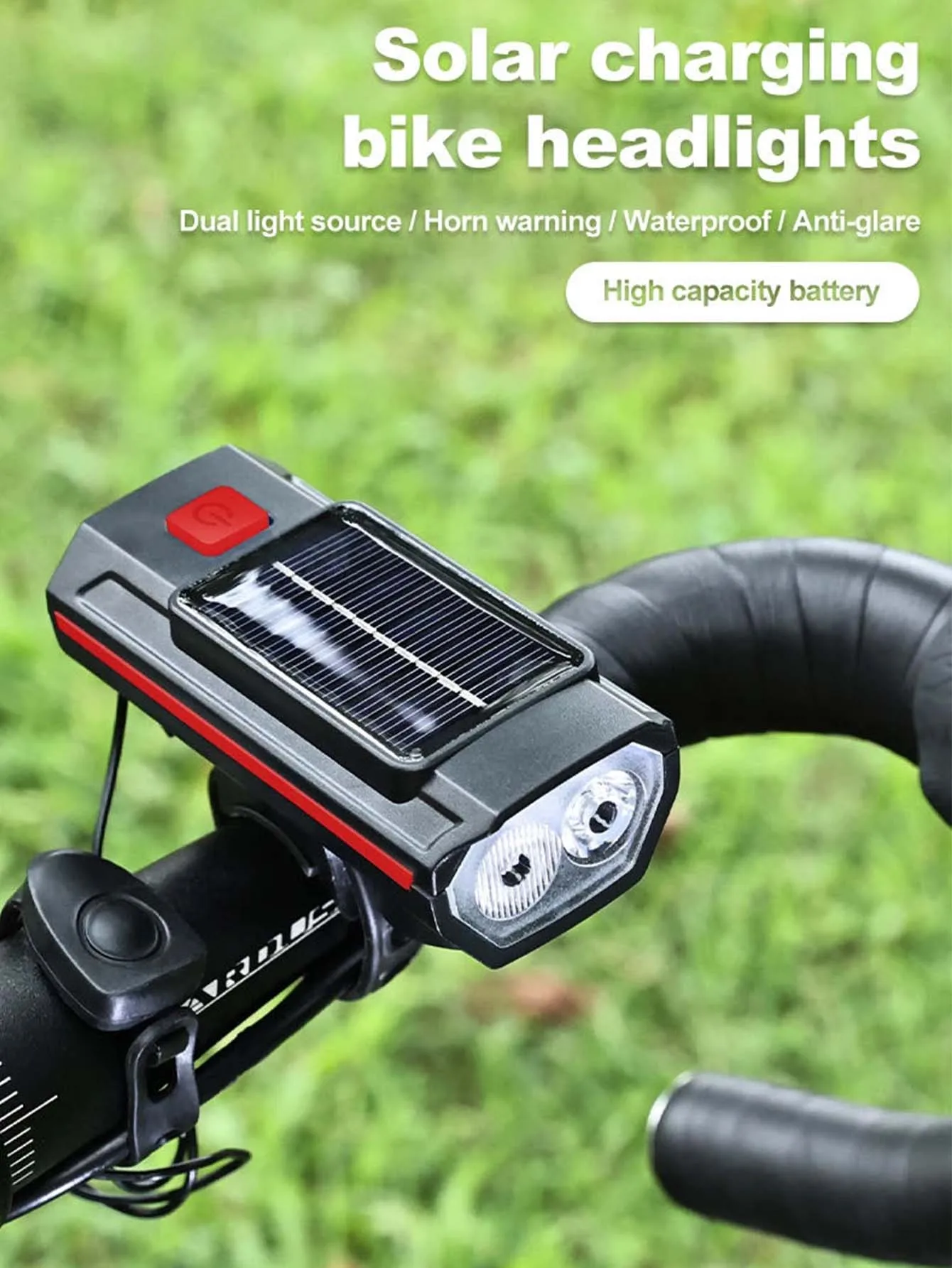 Solar Bicycle Light with Horn 120dB TYPE-C Rechargeable MTB Road Bike Front Lamp Flashlight Bicycle Light 1200 mah