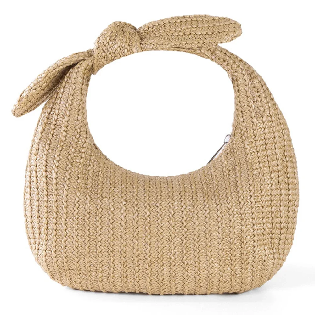 Summer Straw Woven Clutch Bag Women Knotted Purse with Bow 2024 Luxury Design Ladies Evening Handbag Party Banquet Bag Beach Bag