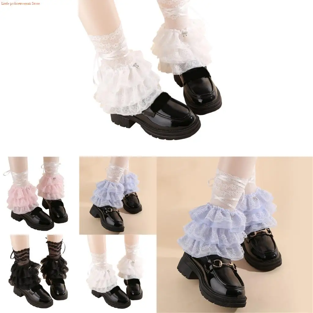 F92D Maniche in pizzo facile manutenzione Calzini elastici polpaccio Scaldamuscoli per costumi per appassionati cosplay