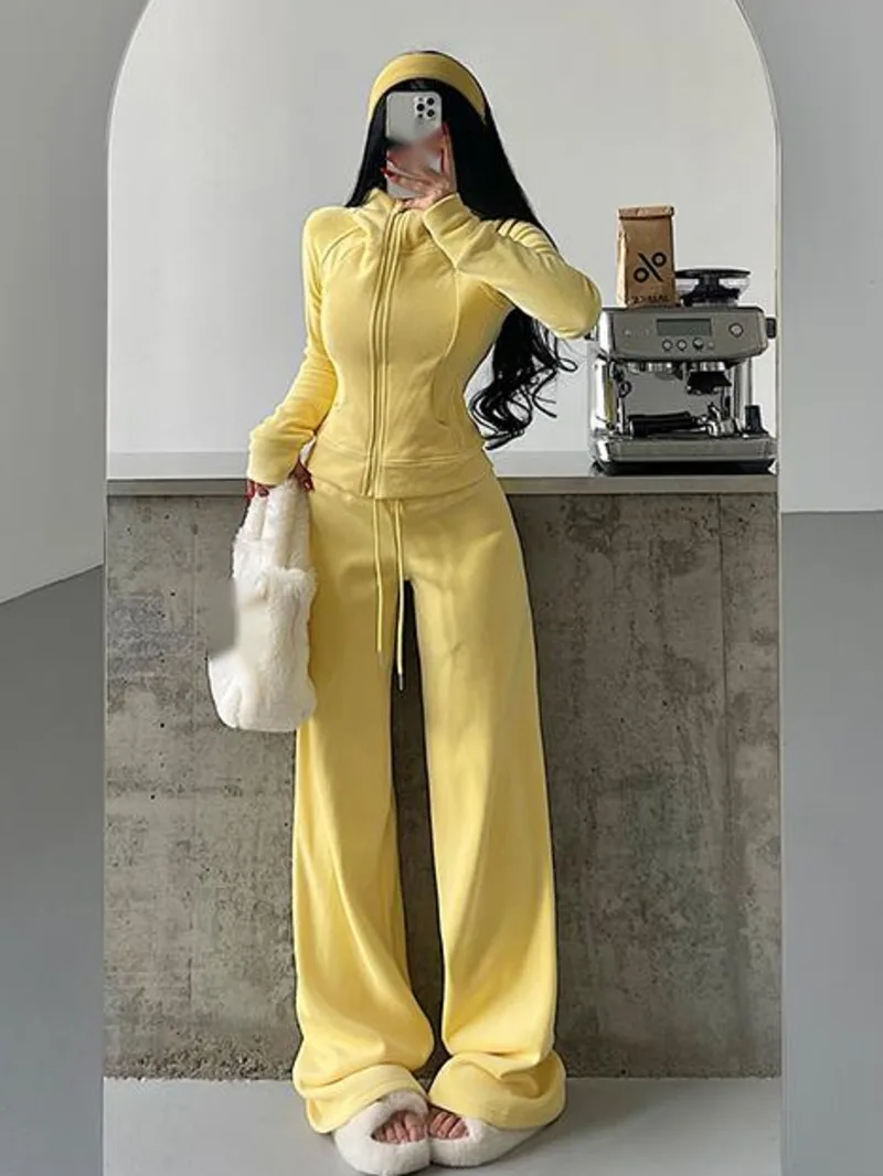 

Утолщенный теплый флисовый кардиган с капюшоном на молнии, куртка, повседневные брюки, комплект брюк длиной до пола, модные женские брюки, комплект, топ QXC6