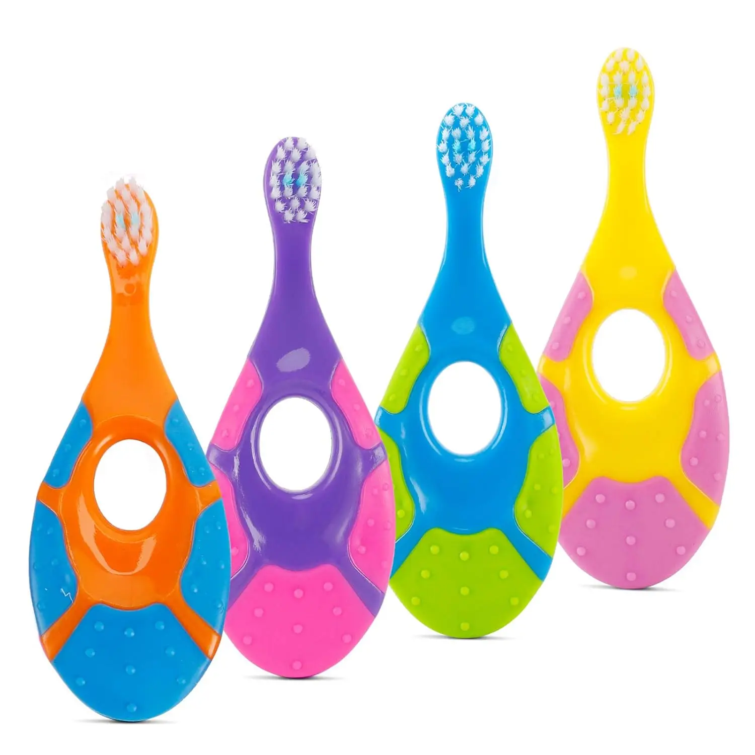Children Toothbrush 4Pcs, Silicone Finger Brush, Soft Bristles,with Compact Soft Bristles and Easy Grip Handle,Kids Oral Care