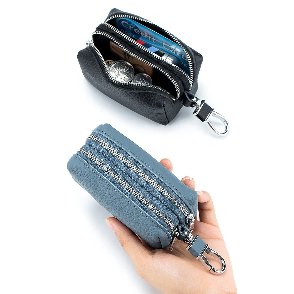 Genuine Leather Purse Bag Keychain Men Women Holder Organizer Pouch Cow Split Car Key Wallet Housekeeper Key Case Mini Card Bag