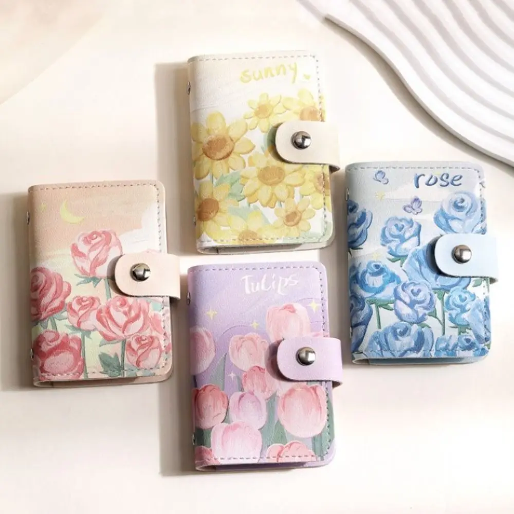 

ID Bank Credit Card Vintage Floral Card Bag Large Capacity Card Cover Oil Painting Card Holders Gentle PU Leather