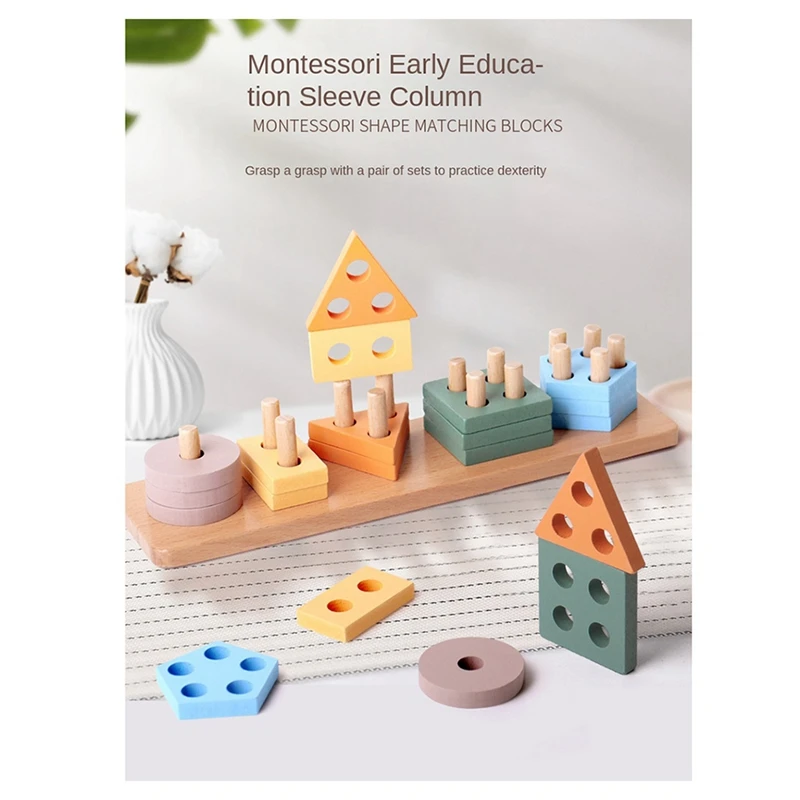 Wooden Sorting & Stacking Puzzle For Toddlers & Preschoolers, Develops Fine Motor Skills For 1 Year Olds