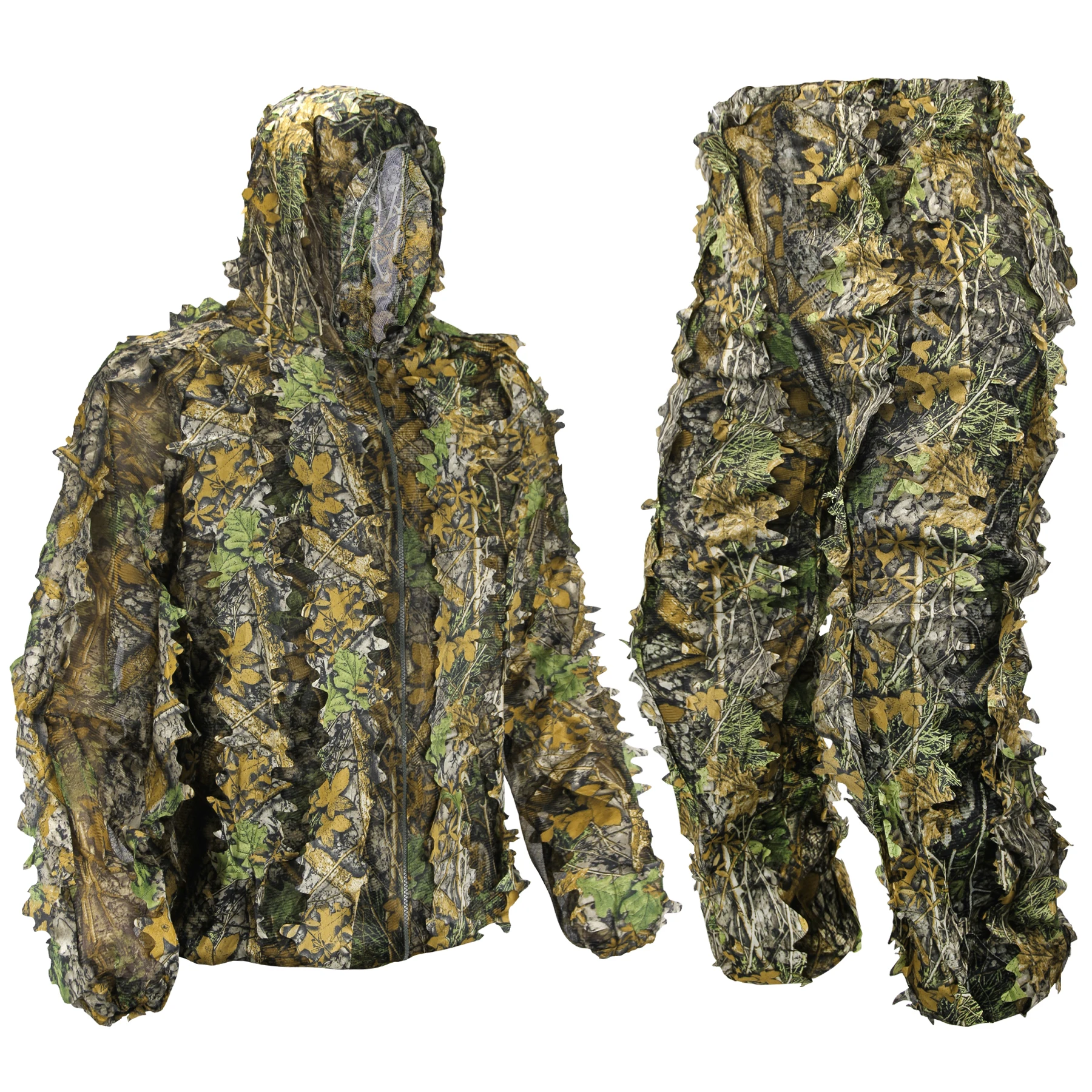 3D Camo Leaf Ghillie Suit Breathable Camo Hunting Suits Outdoor Jungle Woodland CS Training Photography Bird-Watching Clothes