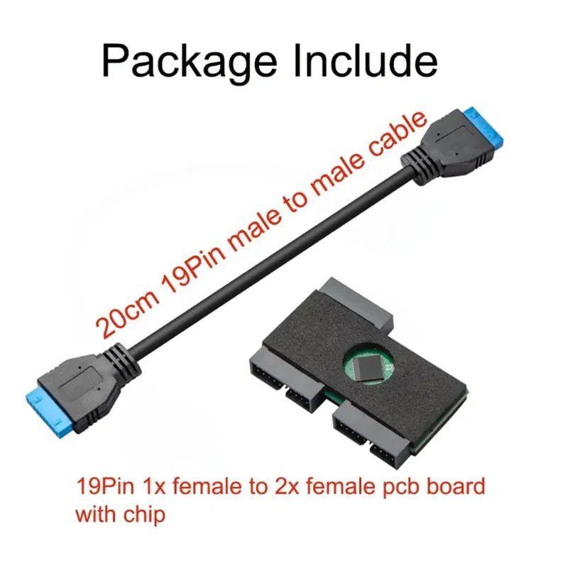 -FDDT Usb 3.0 19Pin 1 To 2 HUB With Chip And Modular Cable Design USB 19Pin HUB Motherboard 19Pin USB3.0 Data Extension Cable