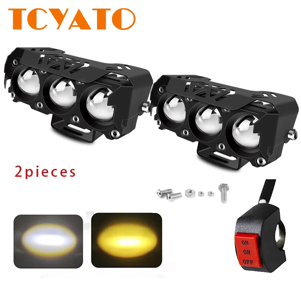 4 Led Motorcycle LED Spotlight Dual Color Hi/Low Beam Fog Lamps for Car Trucks SUV UTV 12V 24VMini Lens Headlight Driving Light