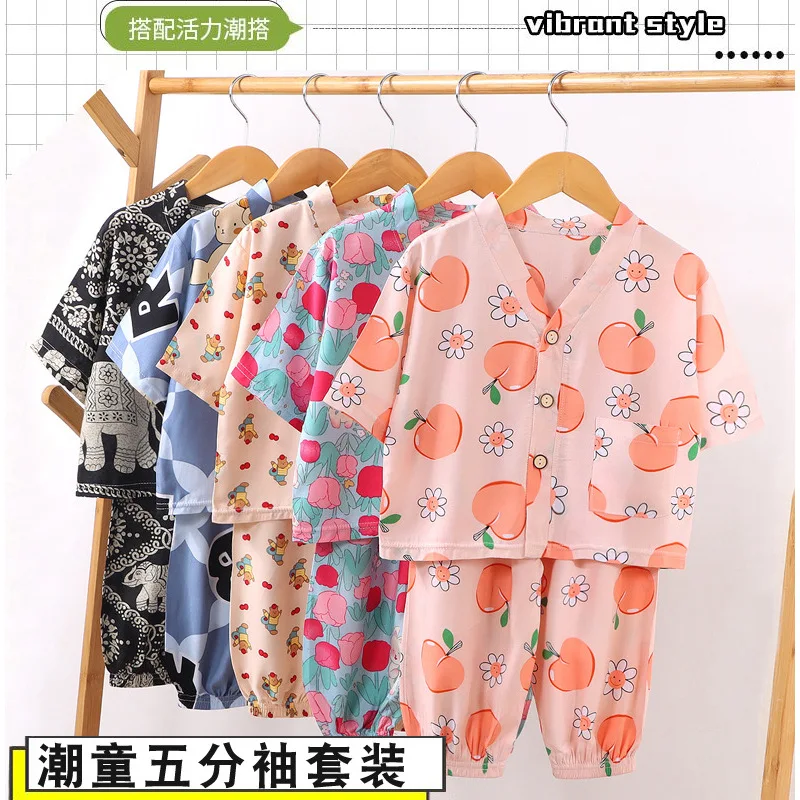 Summer Girls Clothing Sets Print Style Pajamas for Kids Air Conditioning Sleepwear for Boys 2024 Baby Umderwear Clothes