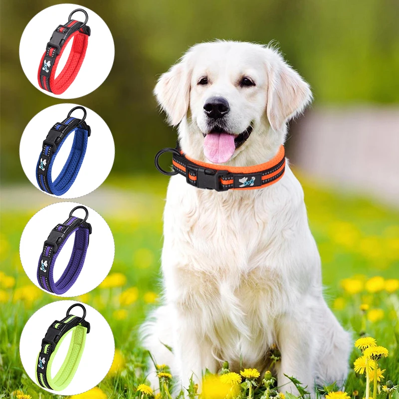 CP488 all breed Reflective Pet Dog Collar Soft Durable High Quality Nylon Dog Outdoor Collar For Small Medium Large Dogs