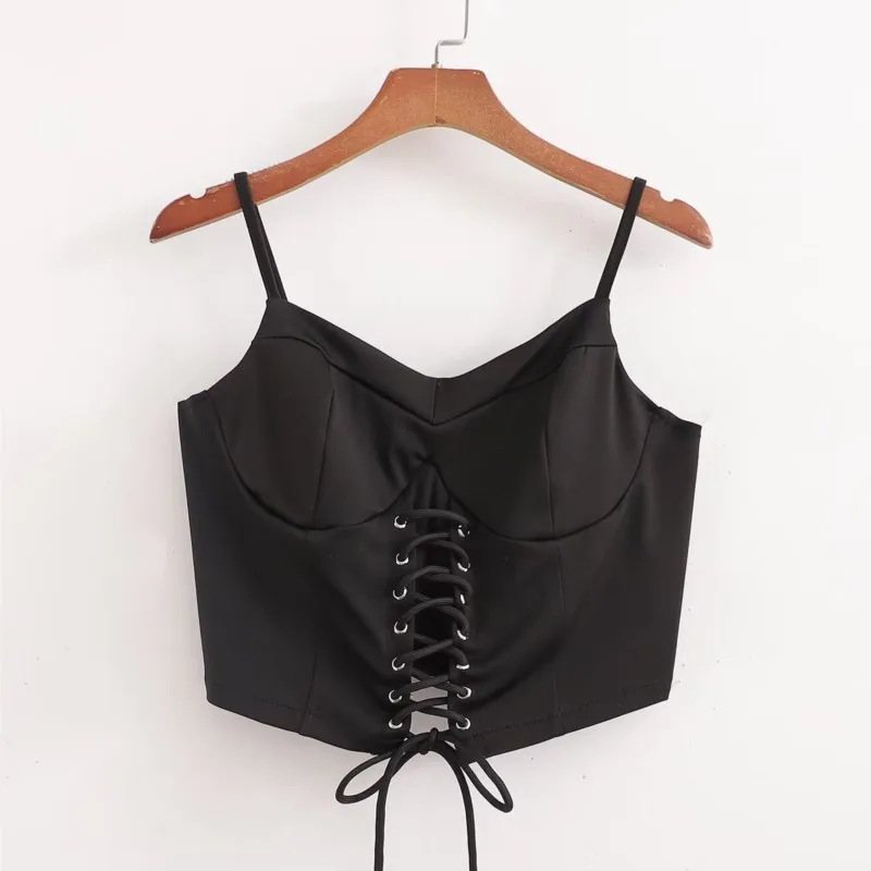 

Suspender Knitted drawstring vest for European American Summer New Exquisite elegant Fashionable High Street Sexy Style Top