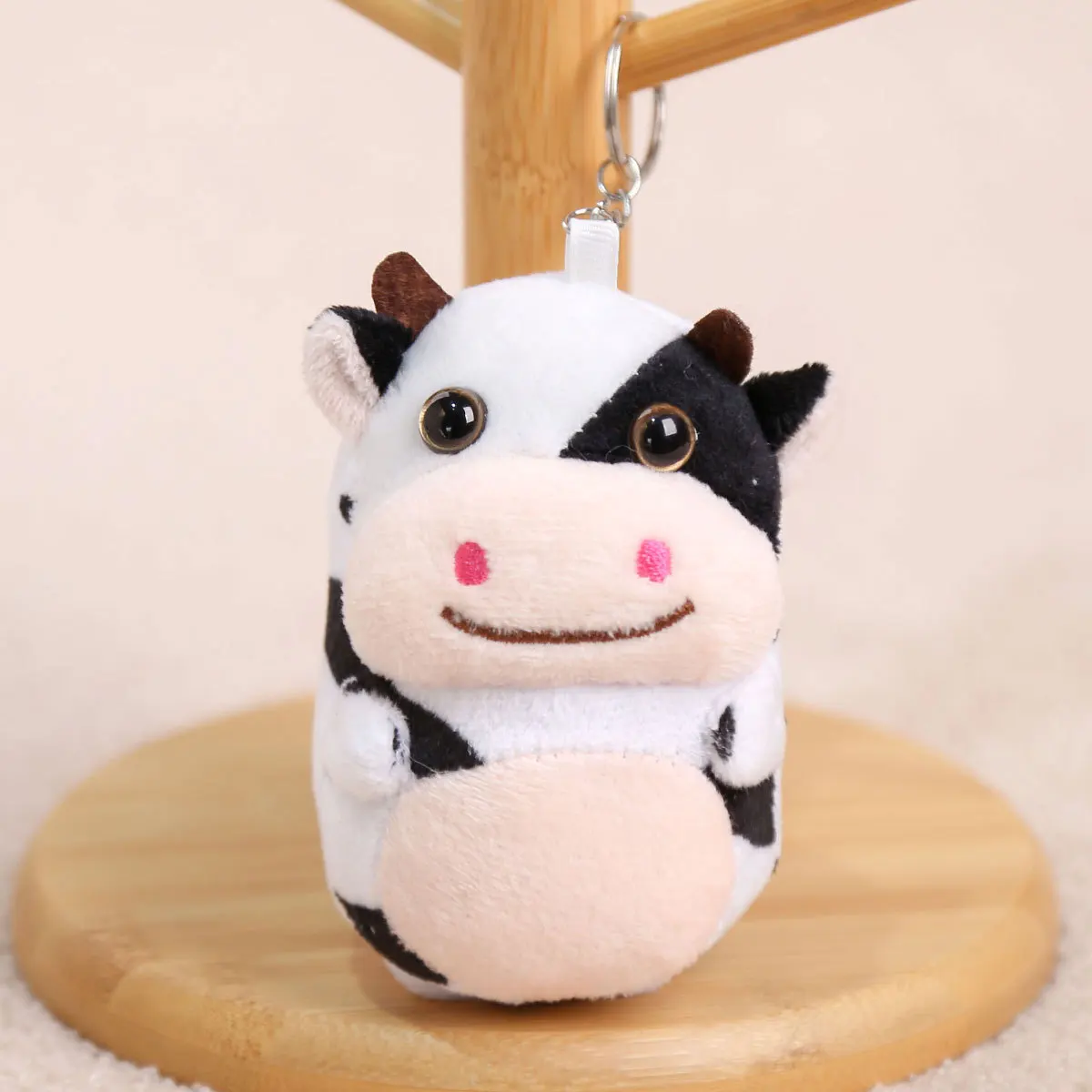 Mignon Simulation vache en peluche poupée pendentif porte-clés créatif doux en peluche veau sac à dos décor porte-clés cadeau de fête