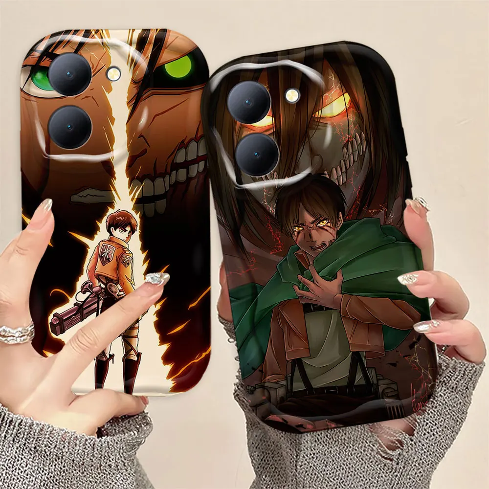 Eren Yeager A-Attack on Titan Cream White Curve Mobile Phone Case Cover For VIVO Y35 Y28 Y27 Y22 Y21 Y20 Y19 S I T A SG G 5G