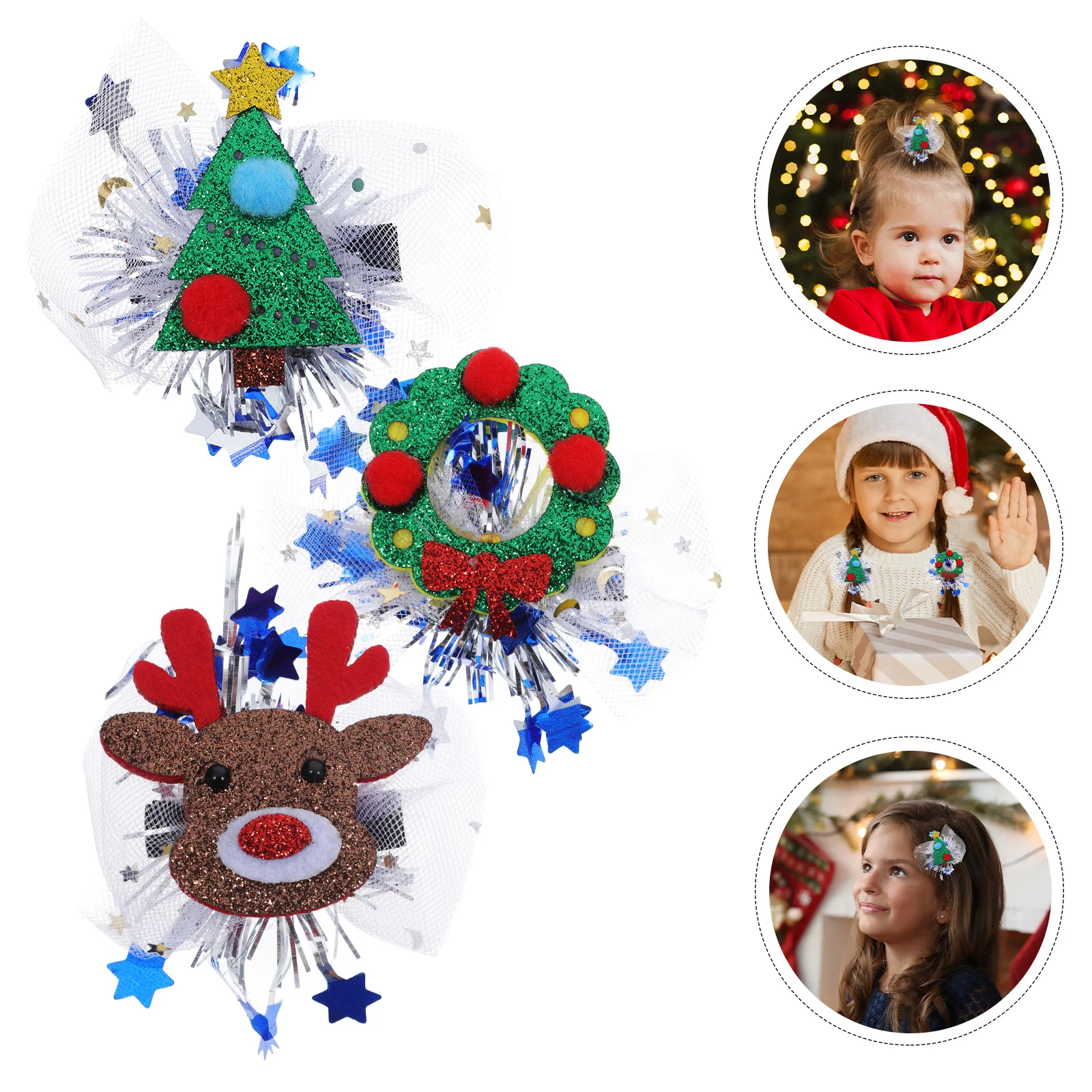 

3Pcs Christmas Hair Clips Holiday Soft Lightweight Accessories Xmas Barrettes Kids Party Decorative Festive Hairpins