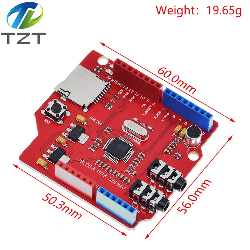 TZT VS1053 VS1053B Stereo Audio MP3 Player Shield Record Decode Development Board Module With TF Card Slot For Arduino