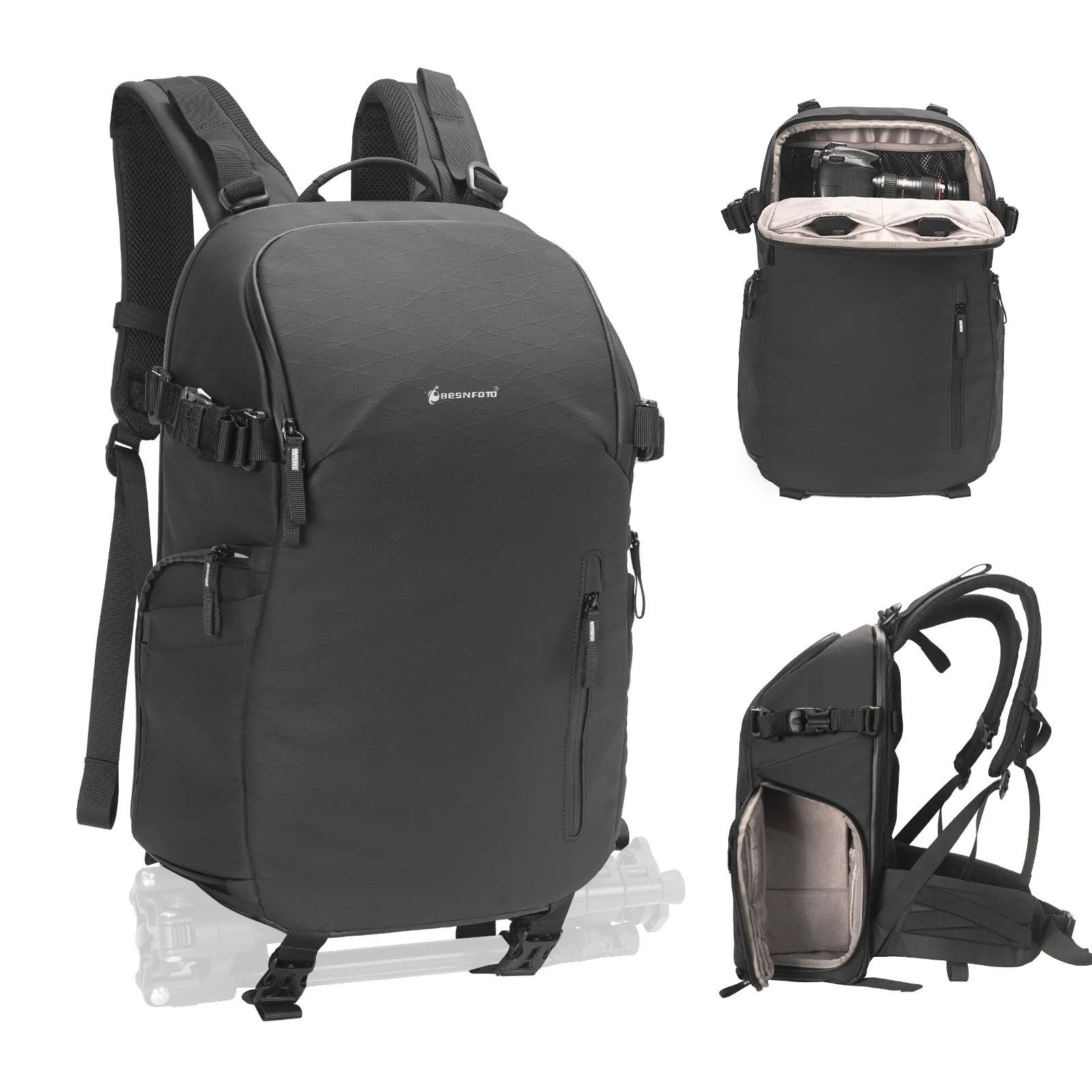 

Besnfoto Waterproof Camera Backpack for DSLR SLR Mirrorless, Large Capacity with Tripod & Laptop Pocket Travel Bag
