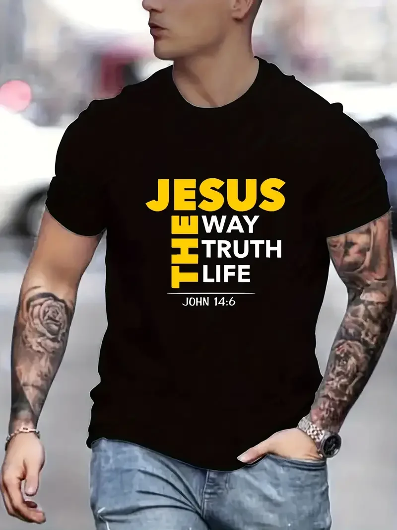 

Jesus Print T Shirt Tees For Men Casual Short Sleeve T-shirt For Summer Casual for All-Season Comfort Easy Care Cotton Clothing