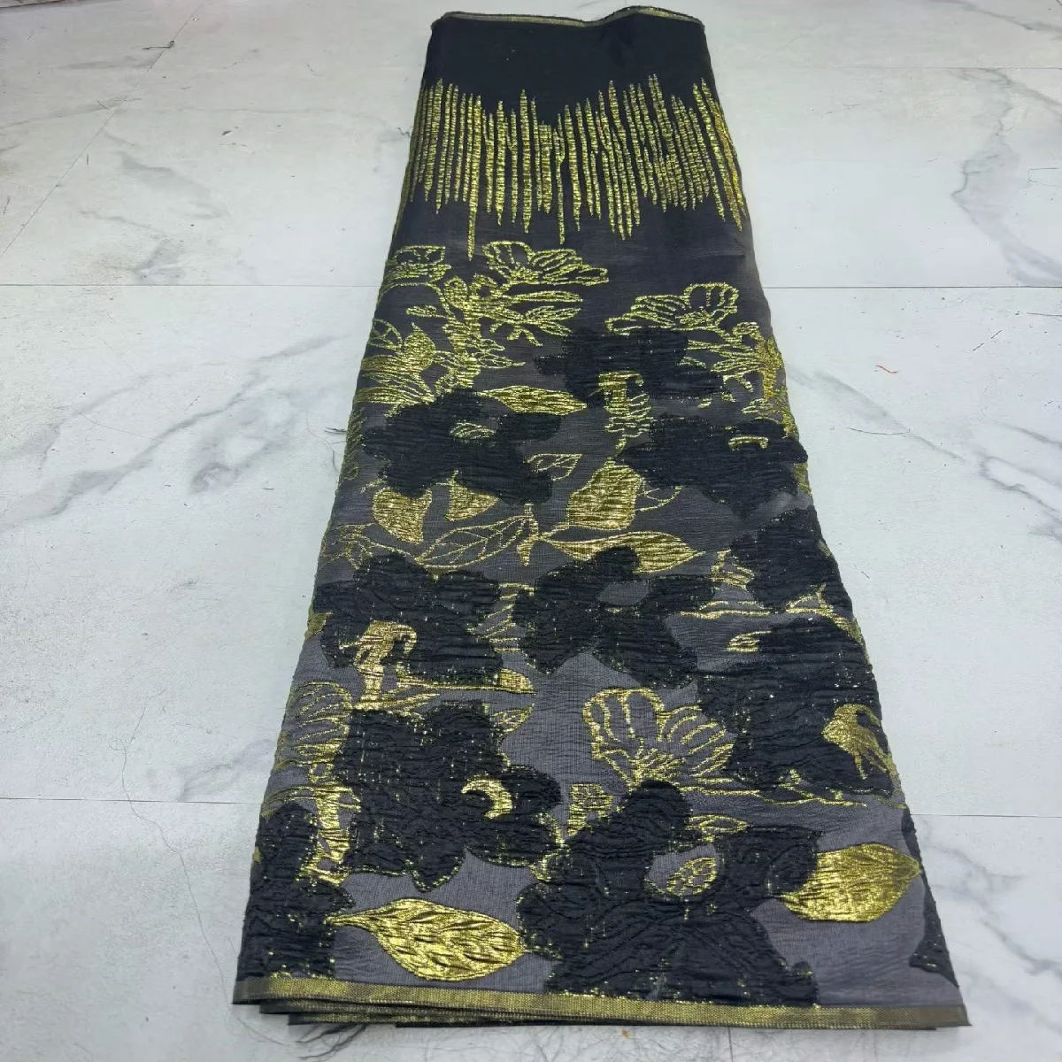 Purple Gold Floral Brocade Fabric Metallic Jacquard Tassel Lace Material For African Wedding Evening Party Formal Gown Sewing