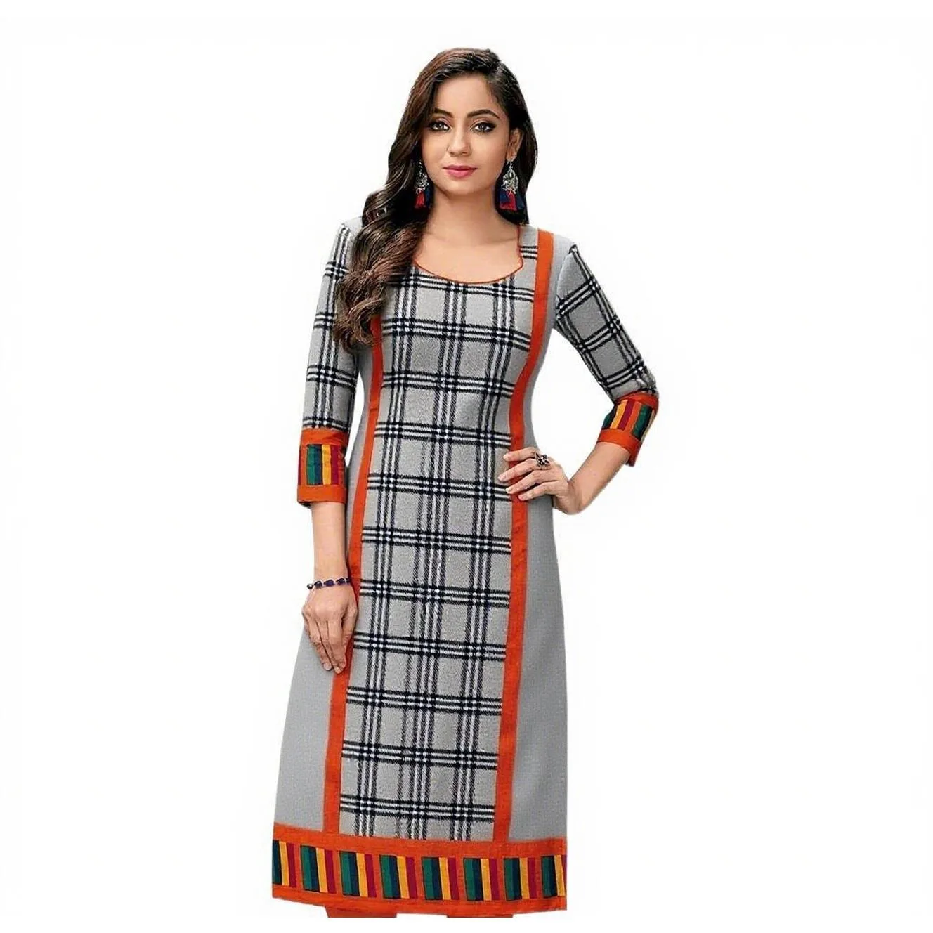 فستان مسلم كورت نسائي عصري مستقيم أنبوب غير رسمي على الطراز الوطني حاشية شق متعددة النمط الوطني Abito Donna Musulmana #3