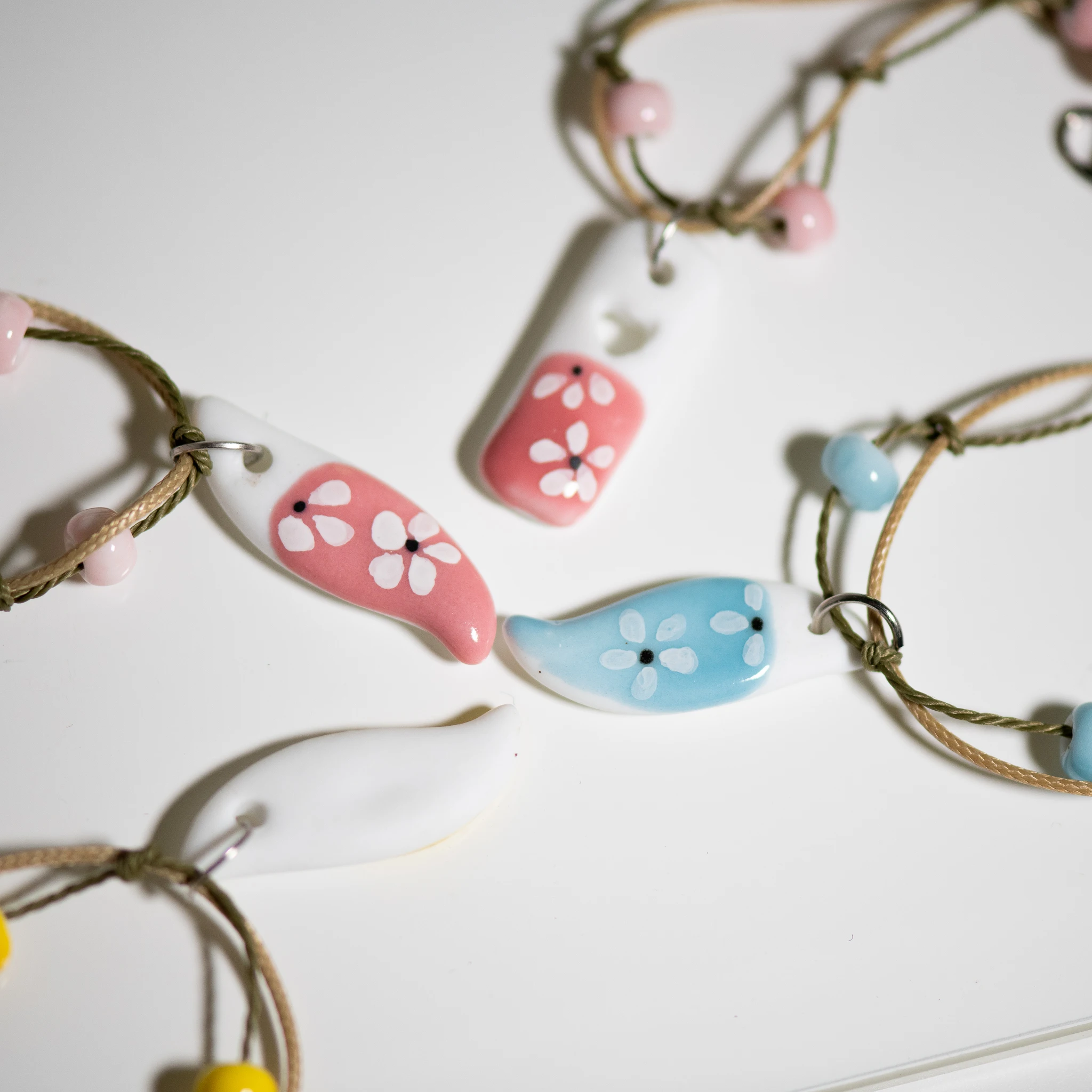Colorful Flower Ceramic Charm Bracelet Sweet Minimalist Style Adjustable 15+5cm