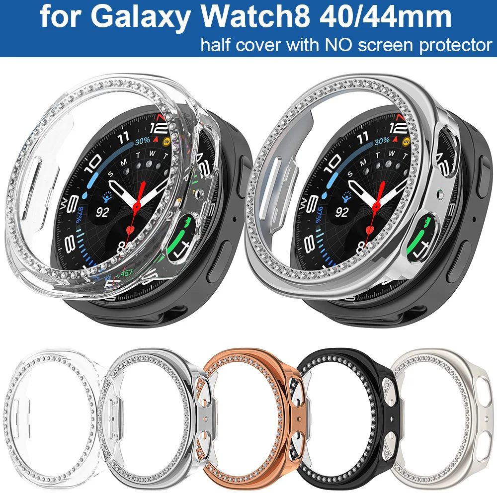 Capa protetora de diamantes para Samsung Galaxy Watch 8 40mm 44mm meia capa protetora de moldura sem protetor de tela