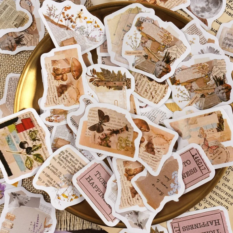 46Pcs Vintage Fragmented Text Stickers Pack Stationery Journal Accessories Journaling Materials Sticker Aesthetic Diy Stickers