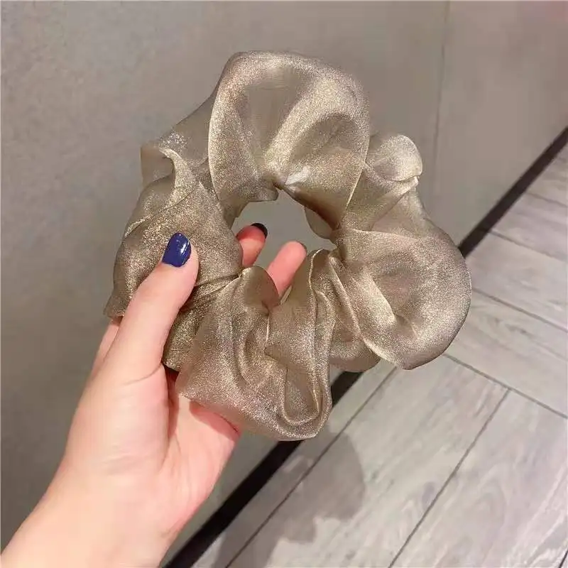 Reflective Mesh Oversized Scrunchies Big Rubber Hair Ties Plain Elastic Hair Bands Girl Ponytail Holder Women Hair Accessories view 6