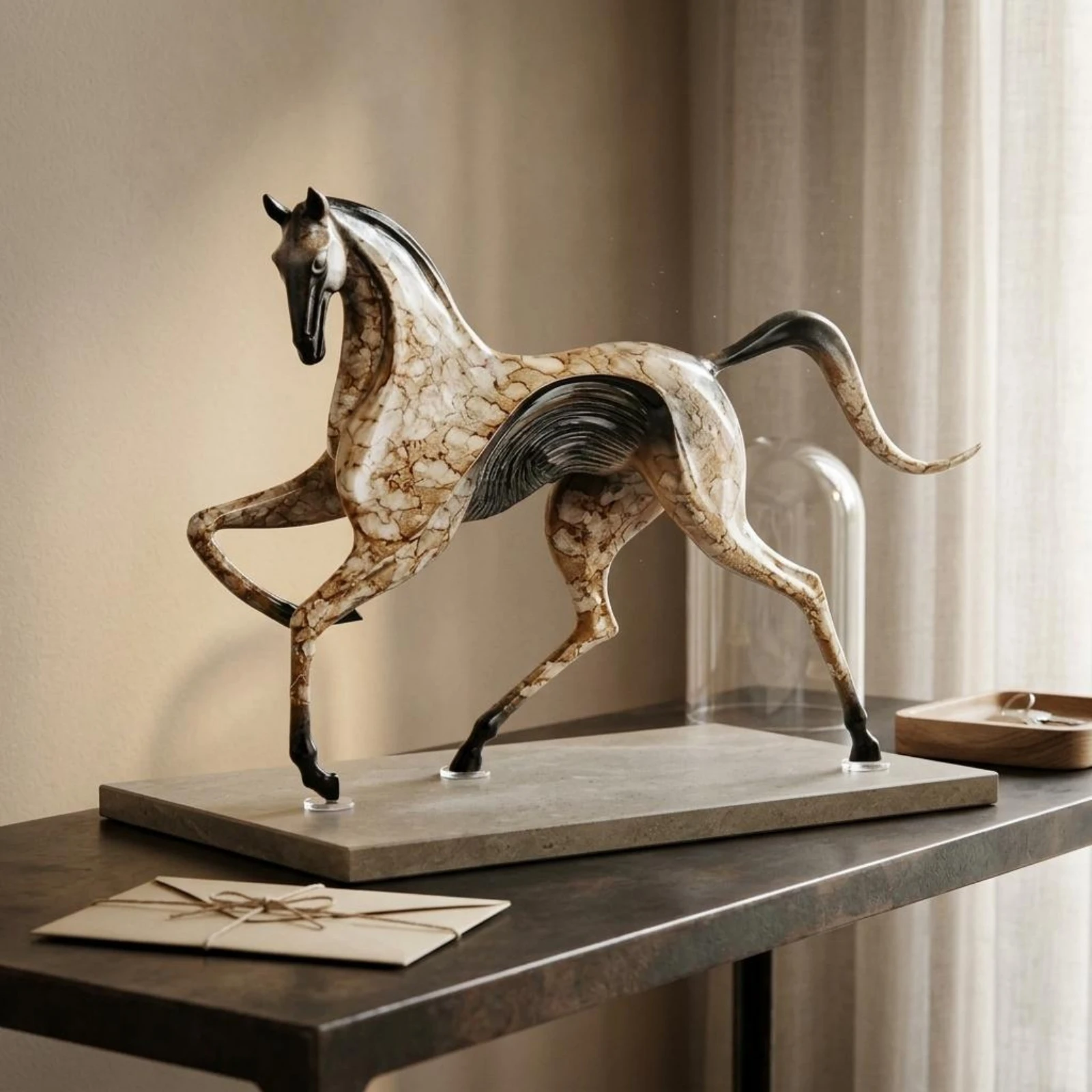 Decorative Horse Ornament Dynamic Pose Horse Sculpture Home Decoration Flowing Mane Arched Body for Living Room, Office