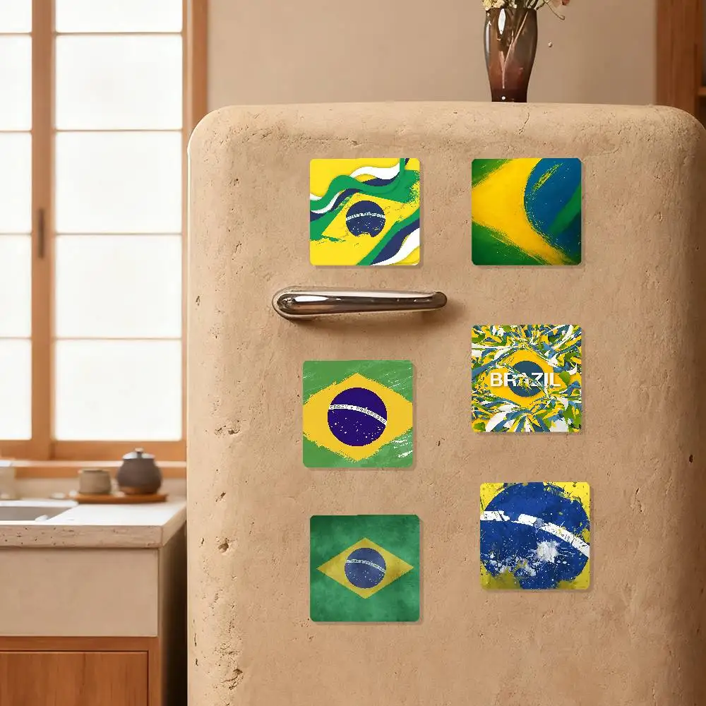 Brazil Flag Refrigerator Magnets Magnet Personalized Fridge Magnet Square Shape Fridge Refrigerator Wall Door Decoration