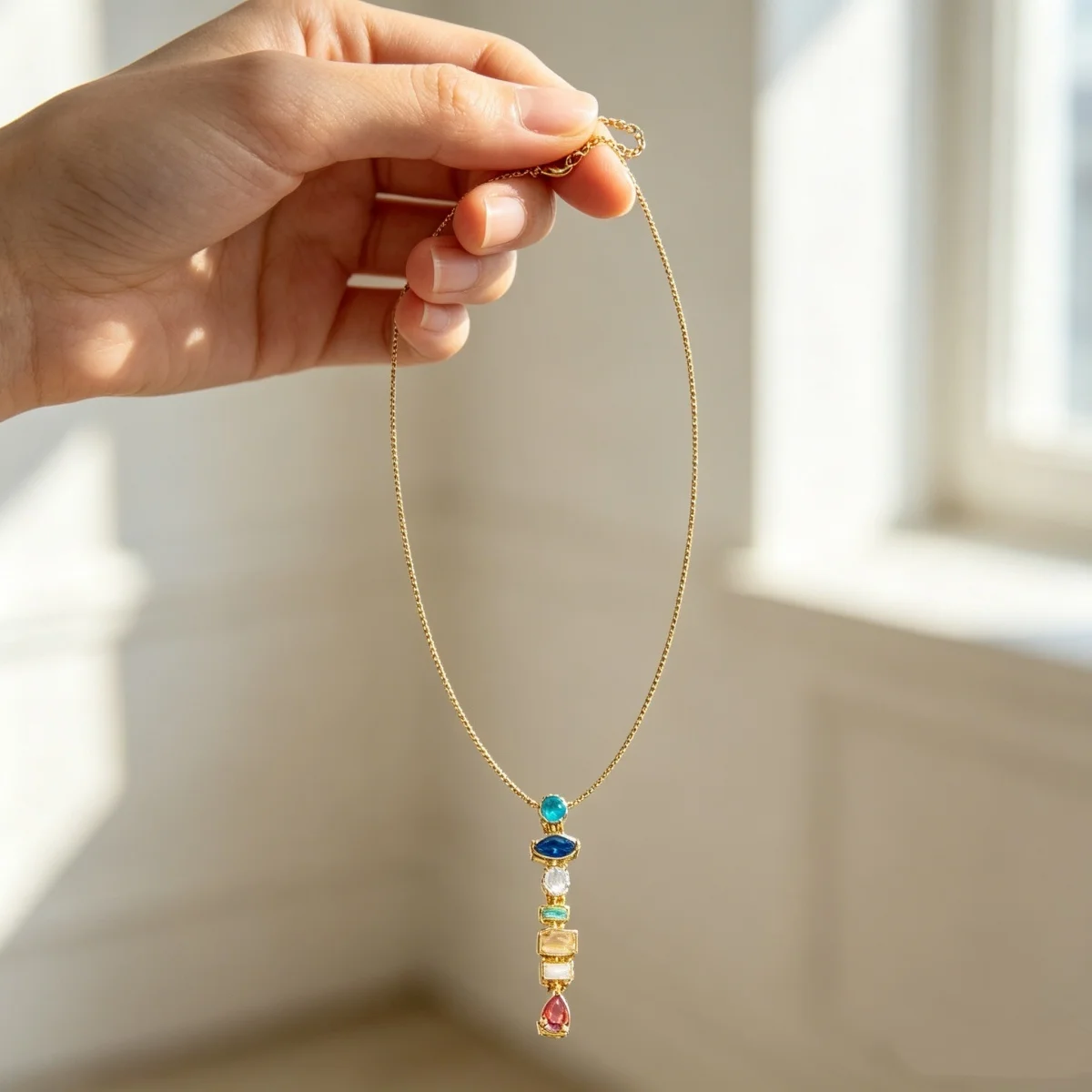 Trendy Colorful Geometric Zircon Spliced Pendant Necklace For Women Men Minimalist Star Heart Round Zircon Tassel Choker Jewelry