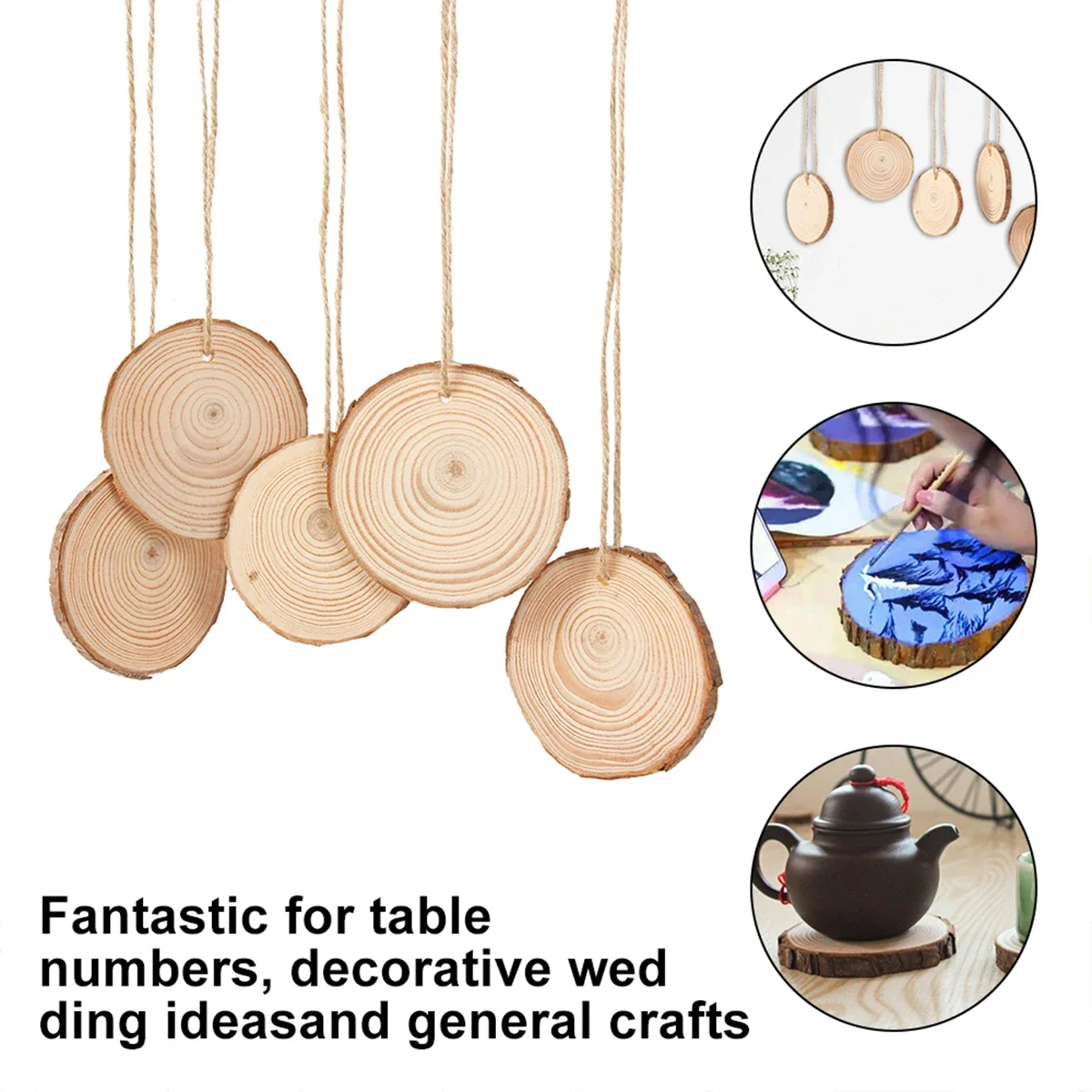 

10-30Pcs Nature Pine Wood Chip Polished Base Handmake Craft With TreeBark Log Discs DIY Crafts Wedding Party Painting 4-9cm