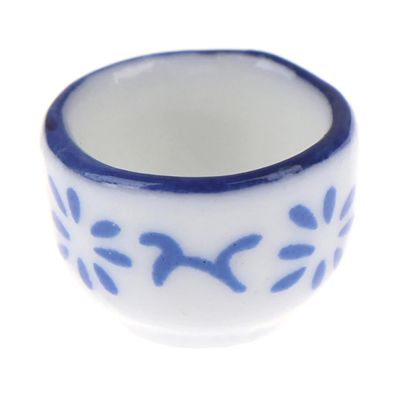 6Pcs Dollhouse Play Toy Gift Game Miniature Dining Ware Blue Porcelain Tea Set Ceramics Dishes Cups Plates Set