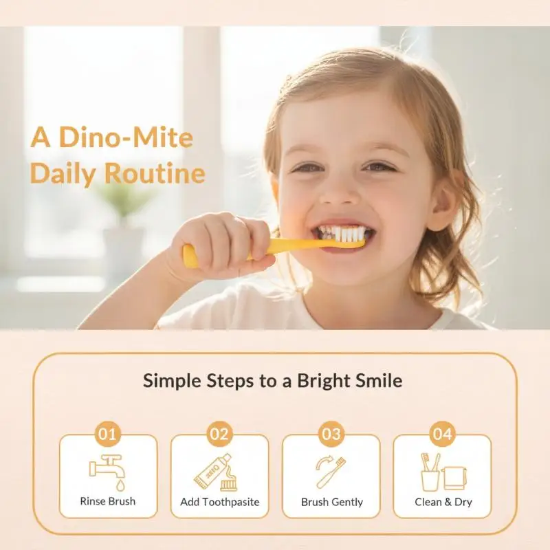 Dinosaur Toddler Toothbrush 2 Pack Soft Bristle Non-slip Handle Cute Cartoon for Kids Daily Oral Hygiene