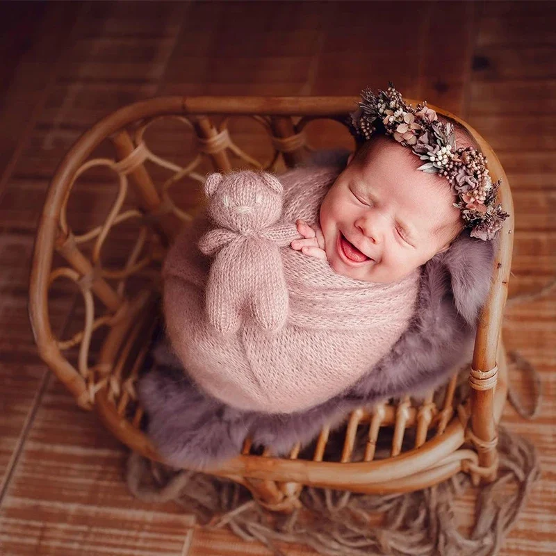 Newborn Photography Props Bed Infant Woven Rattan Basket Vintage Baby Photo Shoot Furniture Posing Accessories for Bebe