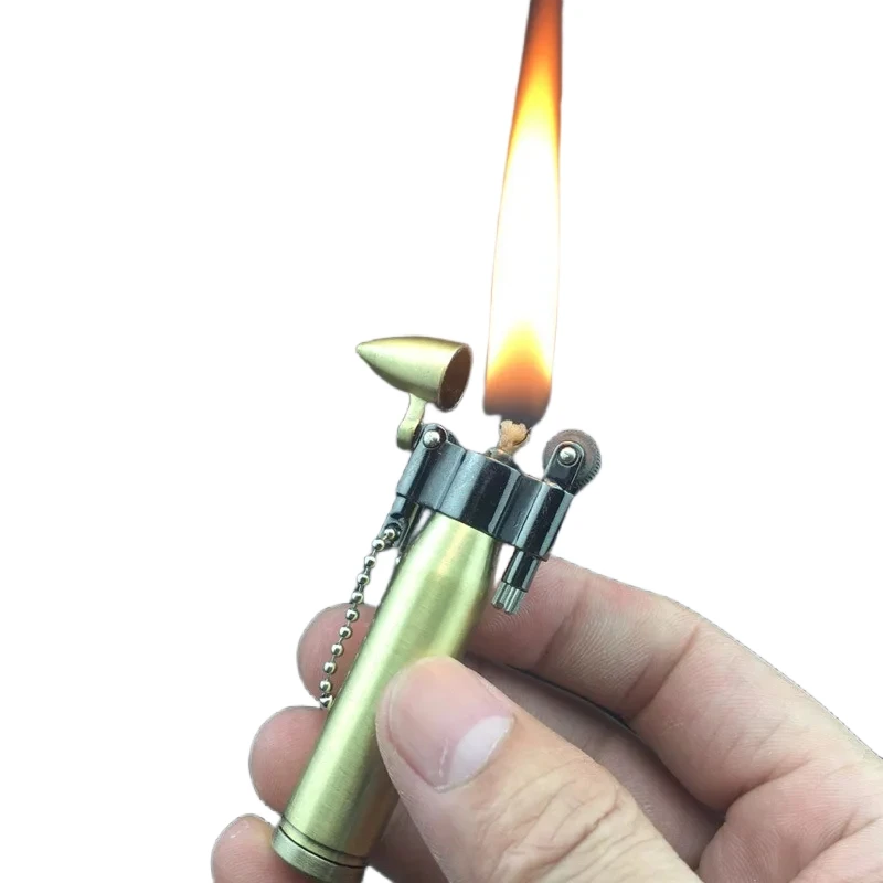 Personalized retro mini bullet lighter, metal gasoline lighter, keychain pendant, flame kerosene open flame lighter