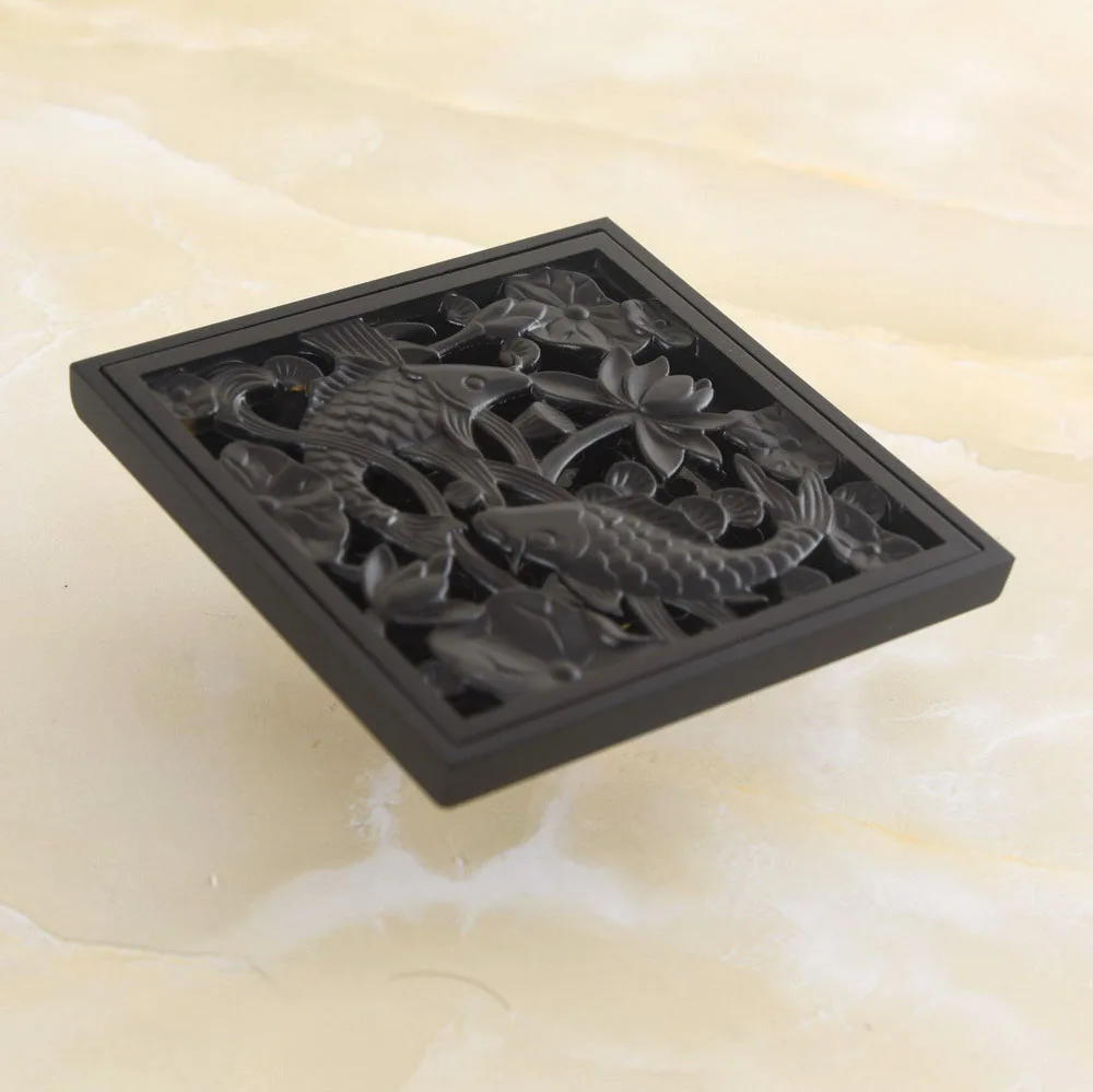 

Floor Drains Black Brass Shower Floor Drain Bathroom Deodorant Euro Square Floor Drain Strainer Cover Grate Waste Nhr159