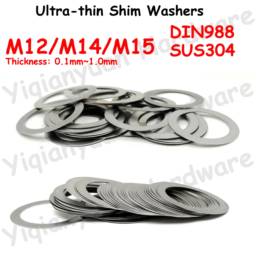 

Yiqianyuan M12 M14 M15 DIN988 SUS304 Stainless Steel Adjusting Shim Washers Ultra-thin Plain Washer Flat Gaskets