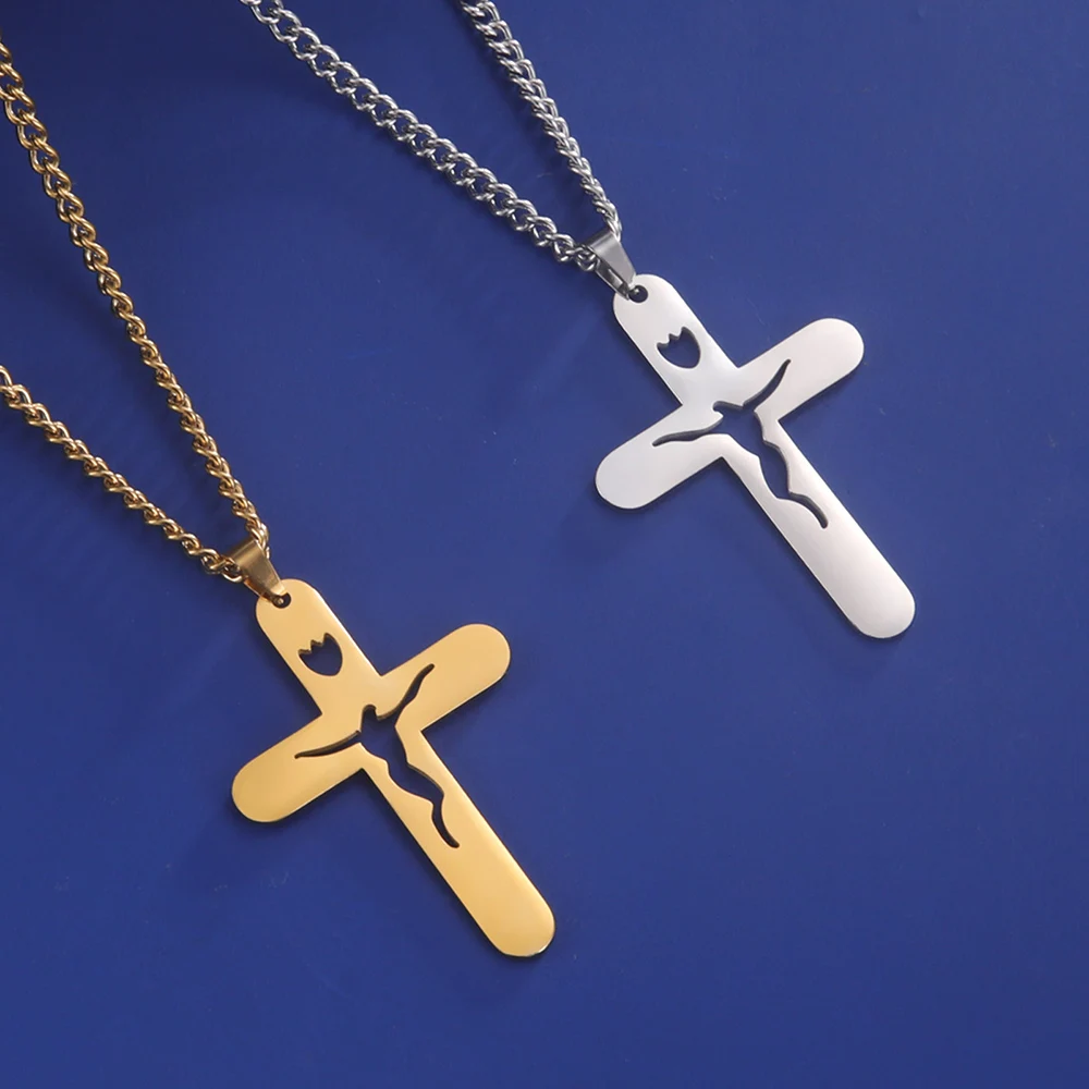 Dawapara Jesus Crucifix Cross Necklace Religious Bible Prayer Christ The Redeemer Statue Pendant Stainless Steel Religious Gift