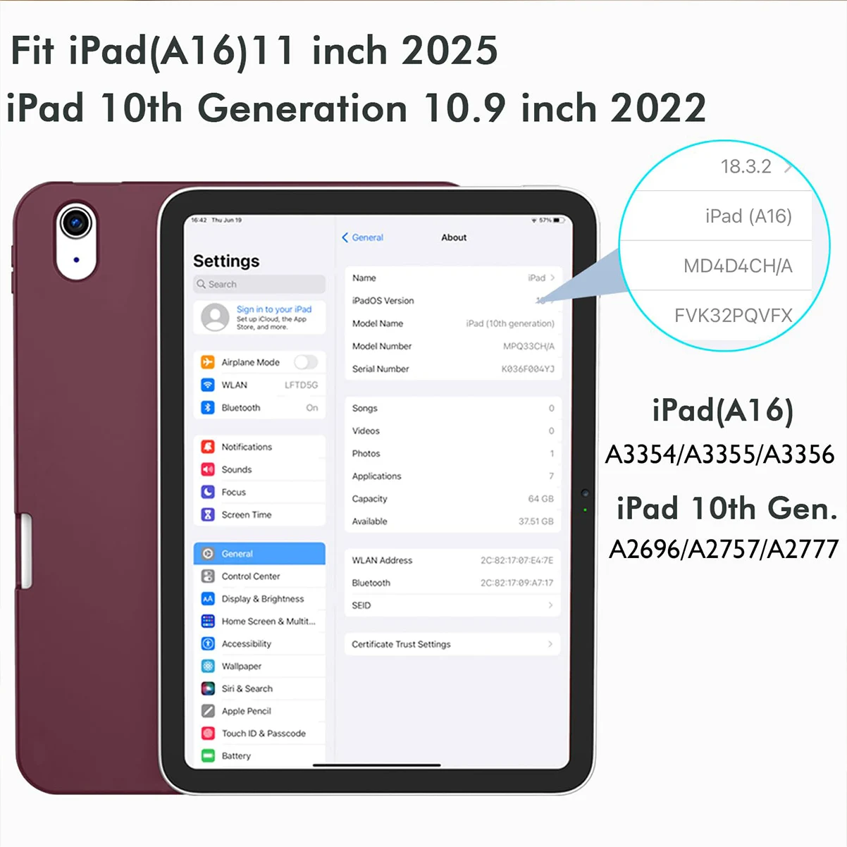 Case for iPad(A16) 11/10th Gen 11/10.9 Inch 2025/2022,Auto Sleep/wake Slim Tri-fold Stand Soft TPU Back Cover with Pencil Holder
