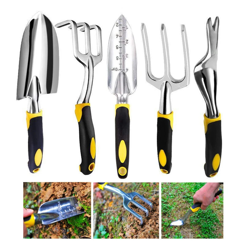 

Garden Tool Set Cast Aluminum Outdoor Gardening Work Hand Tools Kit for Men and Women Including Trowel Rake Fork Root extractor