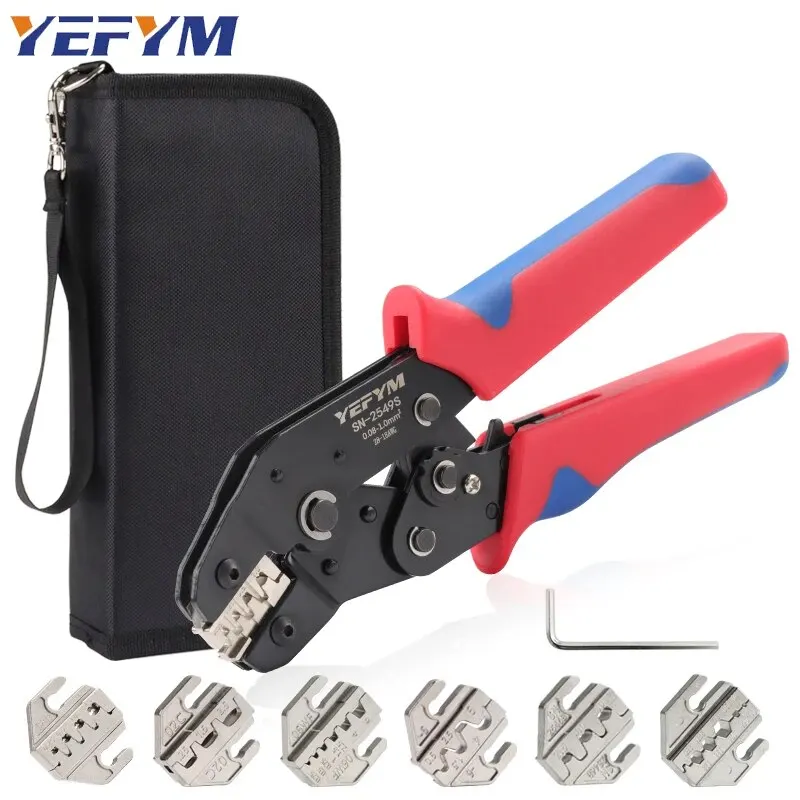 Ratcheting Crimping Tool Set 7 Jaws For Open Barrel,Insulated/Non-Insulated Ferrules, Butt,Solar,Coax Connectors,SN-2549S