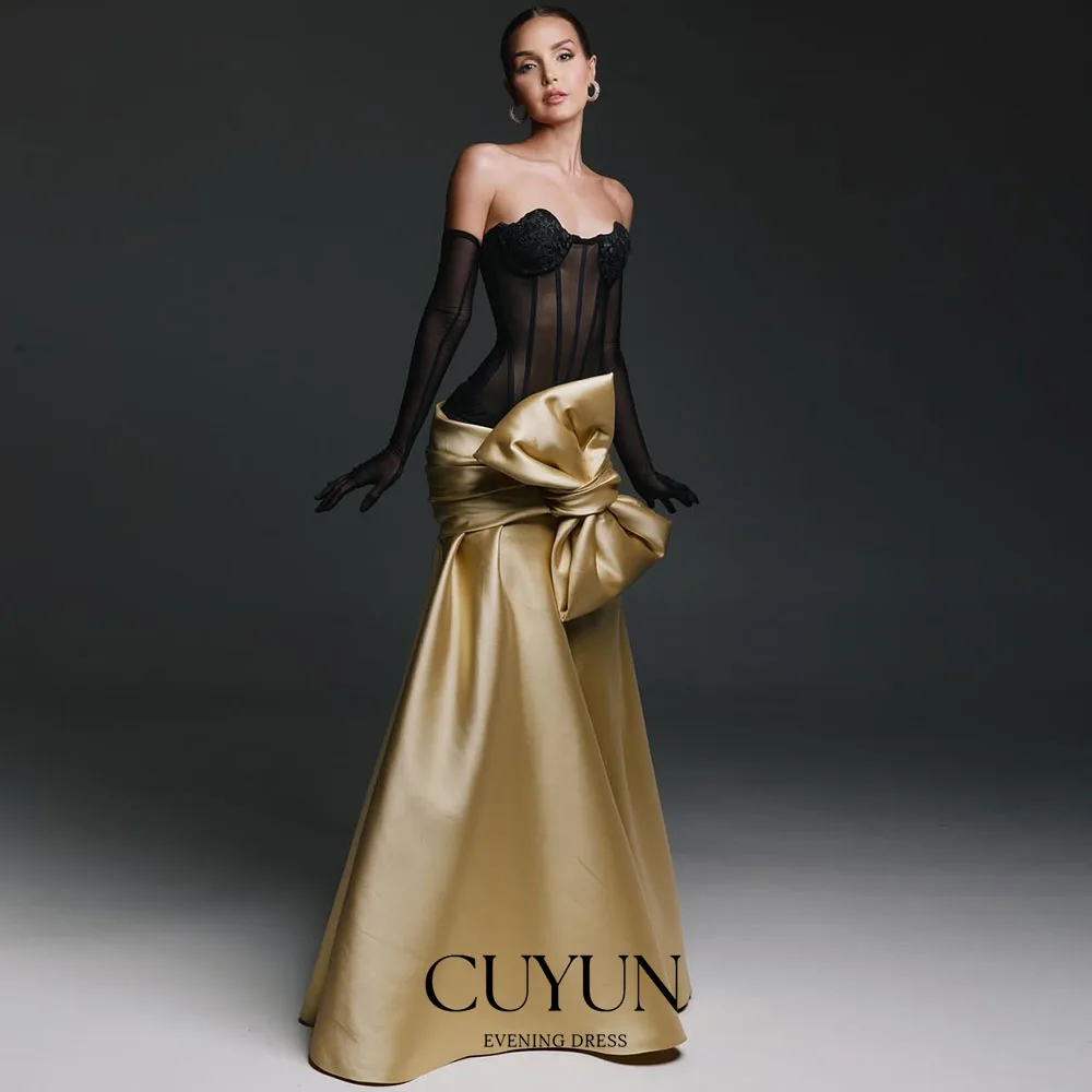 Suknia wieczorowa CUYUN, syreni krój, seksowna, bez ramiączek, długa suknia balowa z iluzją, z kokardą, suknia na wesele, szyta na miarę, damska suknia na przyjęcie, suknia galowa.