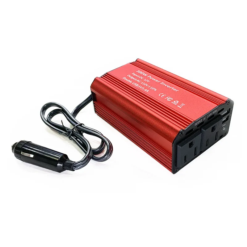 12V To 110V 300W Car Power Inverter US Socket Solar Inverter Dual USB Fast Charging Portable Converter for Phone Laptops Car