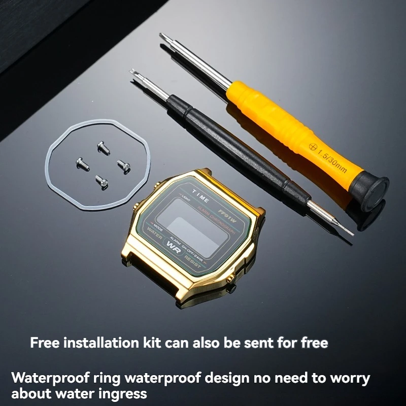 حافظة من الفولاذ المقاوم للصدأ ومجموعة قطع غيار الحركة لساعة كاسيو ريترو المربعة A158/A168/A159WA - ترقية التخصيص للجنسين