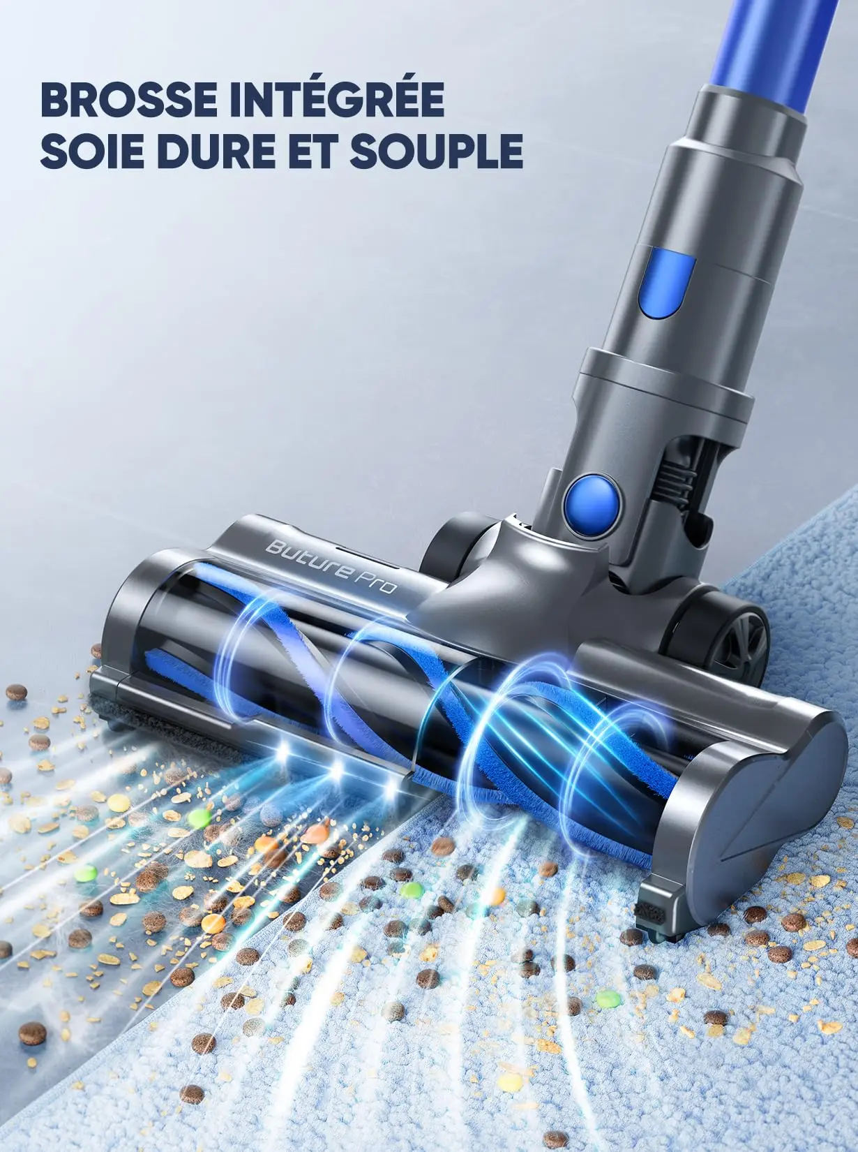 BUTURE-Aspirateur sans fil, autonomie jusqu\'à 55 minutes, brosse anti-enroulement, grand gobelet à poussière 1,5 L, 450W, 38KPA