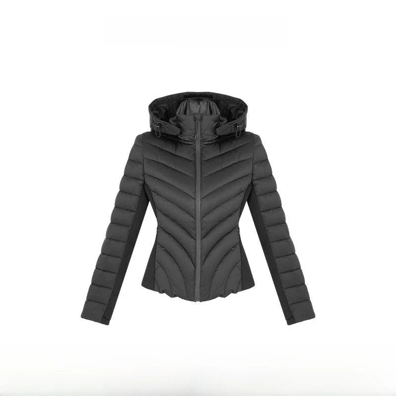 

Куртка Wilren из гусиного пуха, осенне-зимняя, утепленная, с узором «Фибон», с капюшоном, в рубчик, повседневная, приталенная, с высокой талией, на молнии