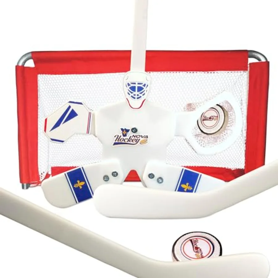 

Nova Hockey Complete Set Table/Floor Hockey Game Goalie Net Pucks Sticks White