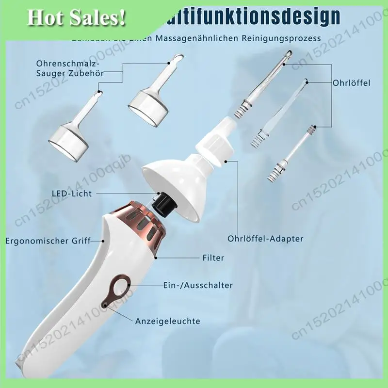 -FDDT Strumento per la rimozione del cerume con aspirazione sottovuoto, cucchiaio elettrico per orecchie con luce per bambini e adulti, dispositivo sicuro per la cura dell'orecchio