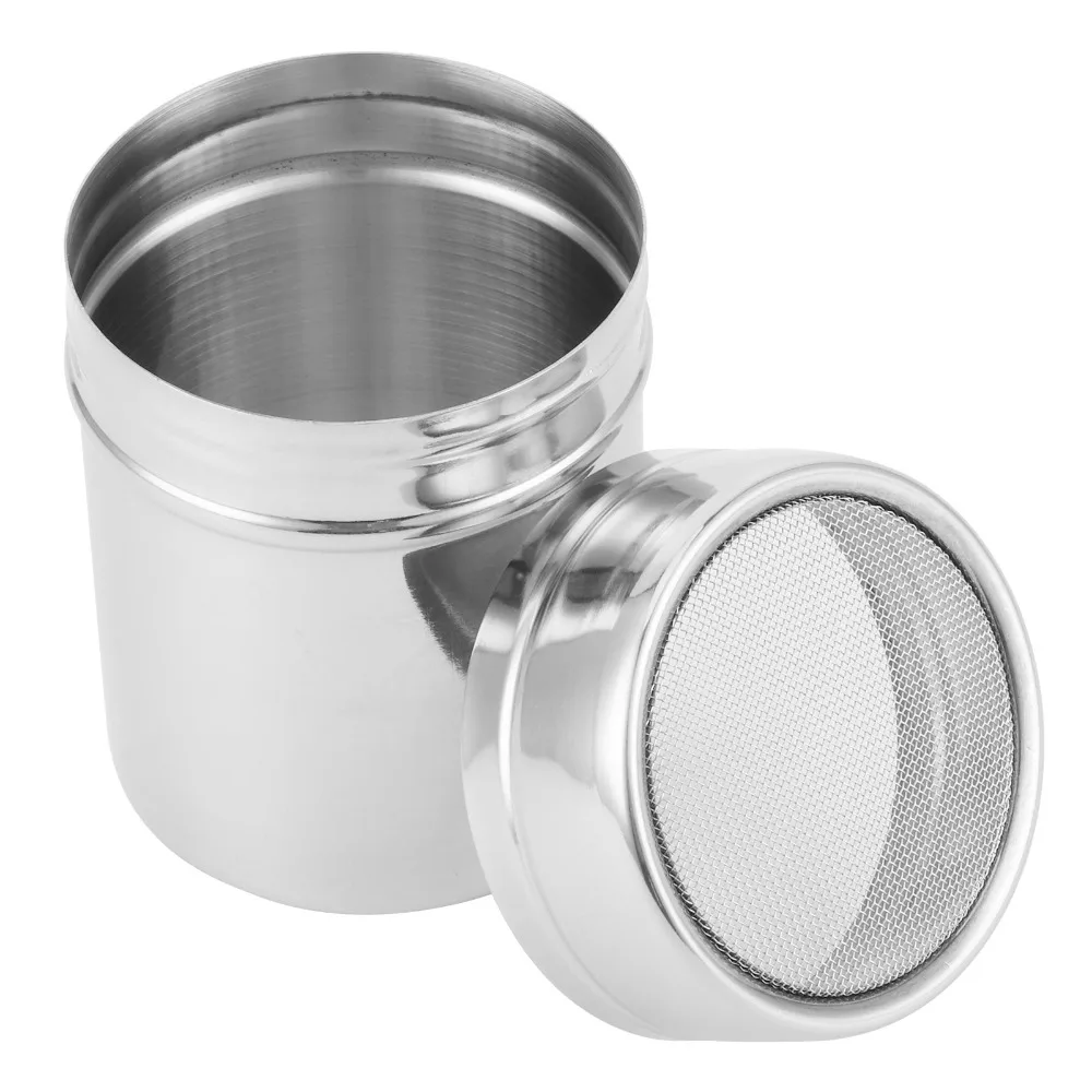 2pcs 304 Stainless Steel Powdered Sugar Shaker With Lid Fine Mesh Fine Mesh Dredge 195ml/345ml Seasoning Shaker For Coffee Bar view 5