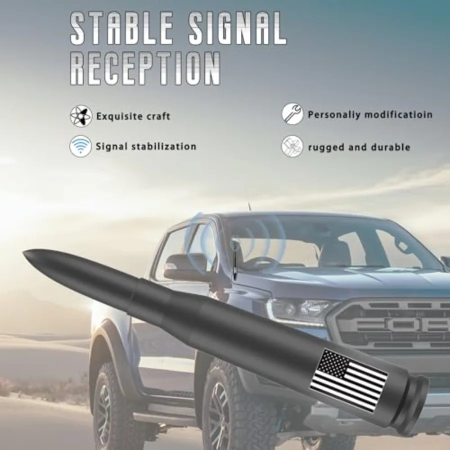 American Flag Car Truck Antenna with Valve Stem Caps, Universal Mast for GM Chevy Silverado 1500 2500 3500 HD Avalanche Ford F1 view 4